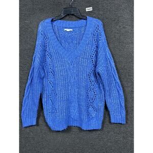 American Eagle Cable Knit Sweater Womens Size M Blue V-Neck Oversized